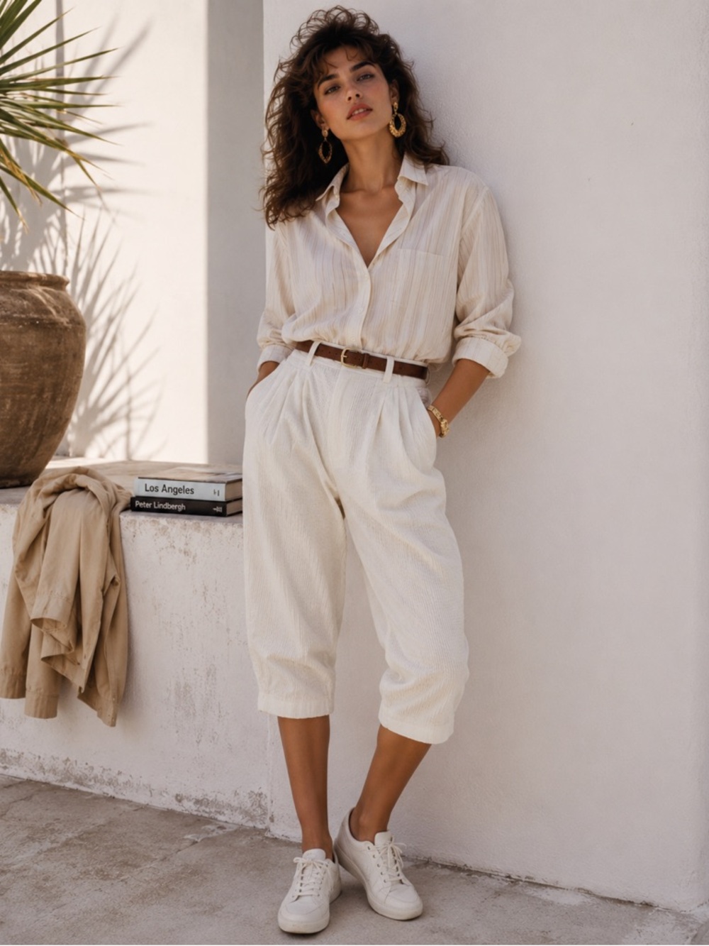 Vintage 80’s Esprit Off-White Corduroy Pleated Trousers